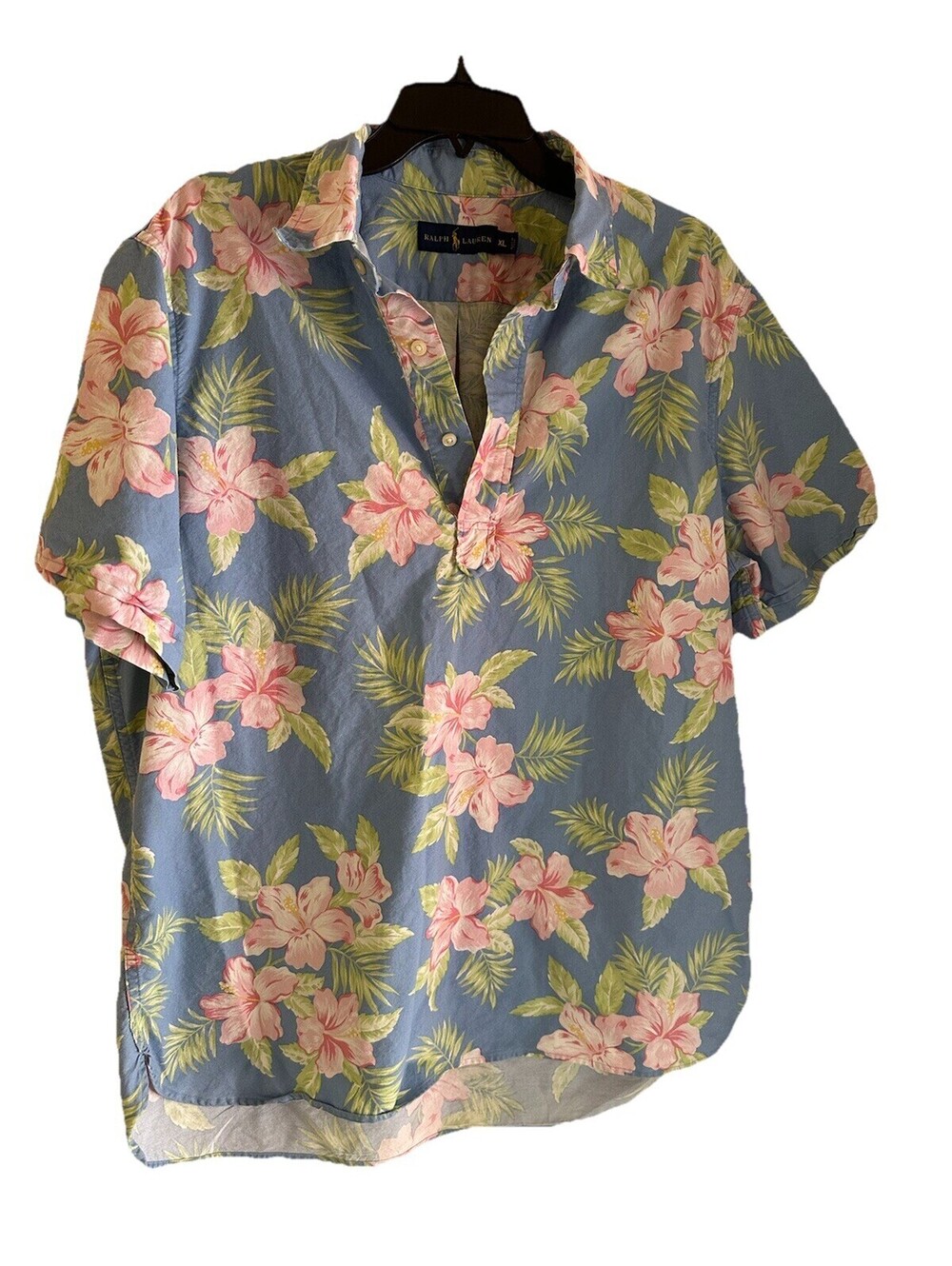 Polo Ralph Lauren Shirt Men's XL Pink Tropical Floral Hawaiian Slim Fit